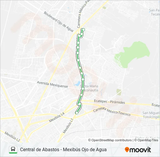 CENTRAL DE ABASTOS - MEXIBÚS OJO DE AGUA Bus Line Map