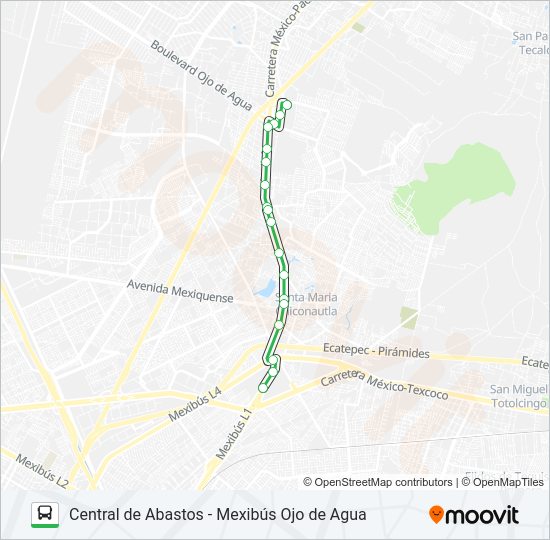 Mapa de CENTRAL DE ABASTOS - MEXIBÚS OJO DE AGUA de autobús