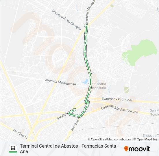 Mapa de TERMINAL CENTRAL DE ABASTOS - FARMACIAS SANTA ANA de autobús