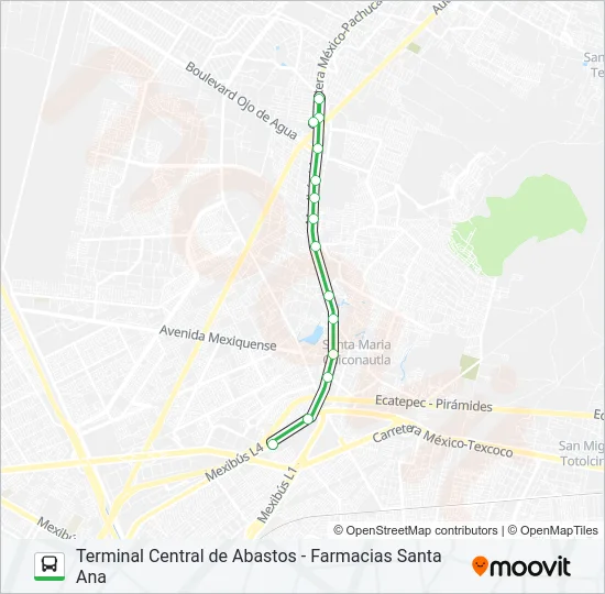 TERMINAL CENTRAL DE ABASTOS - FARMACIAS SANTA ANA Bus Line Map