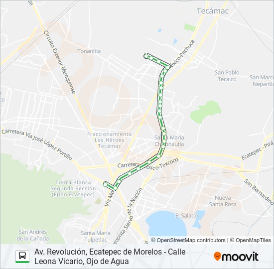 AV. REVOLUCIÓN, ECATEPEC DE MORELOS - CALLE LEONA VICARIO, OJO DE AGUA bus Line Map