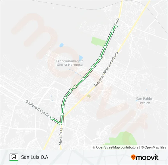 TECÁMAC - SAN LUIS O.A Bus Line Map