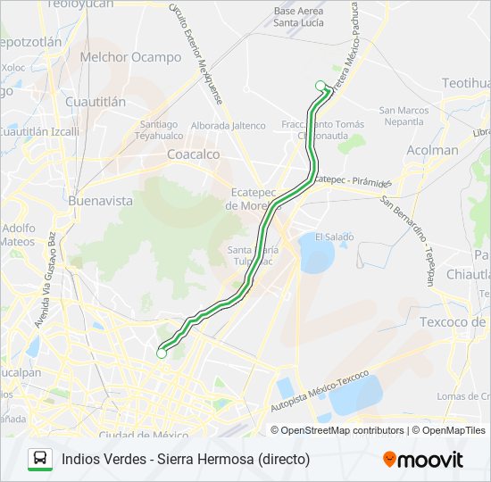 Mapa de INDIOS VERDES - SIERRA HERMOSA (DIRECTO) de autobús