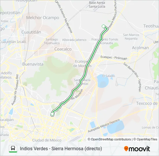 INDIOS VERDES - SIERRA HERMOSA (DIRECTO) Bus Line Map