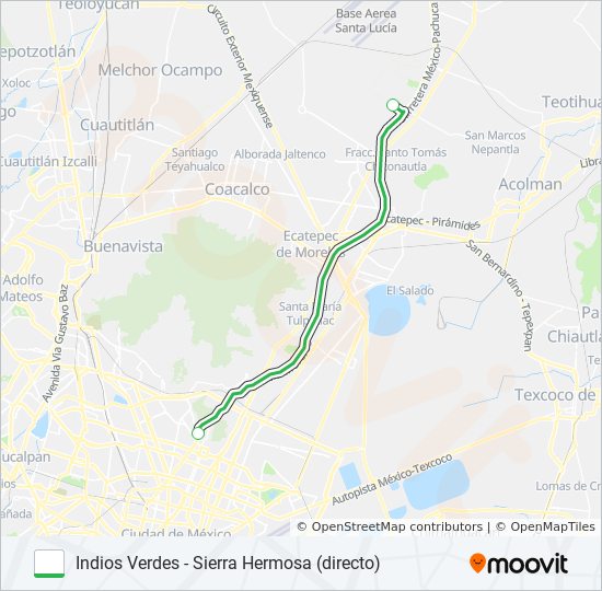 INDIOS VERDES - SIERRA HERMOSA (DIRECTO) bus Line Map