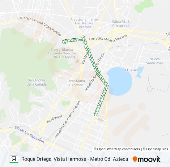Mapa de ROQUE ORTEGA, VISTA HERMOSA - METRO CD. AZTECA de autobús