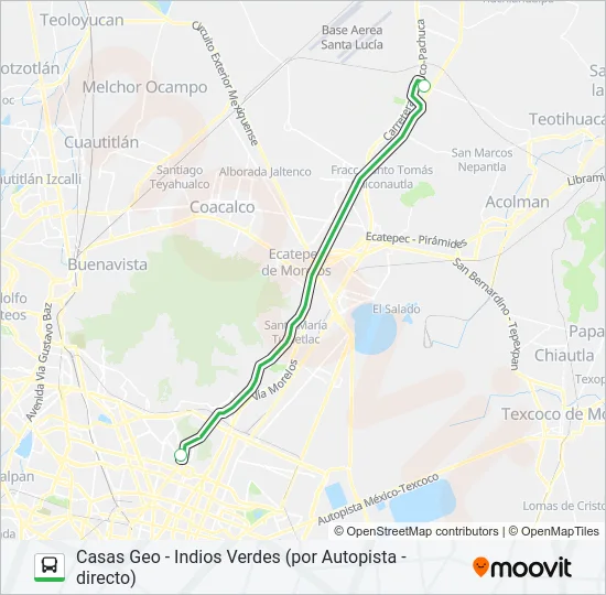 CASAS GEO - INDIOS VERDES (POR AUTOPISTA - DIRECTO) Bus Line Map