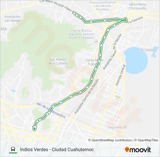 INDIOS VERDES - CIUDAD CUAHUTEMOC Bus Line Map