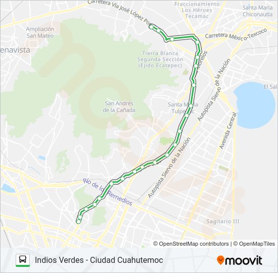 Mapa de INDIOS VERDES - CIUDAD CUAHUTEMOC de autobús