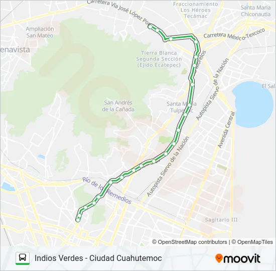 INDIOS VERDES - CIUDAD CUAHUTEMOC Bus Line Map