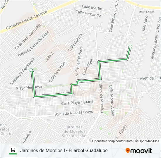 JARDINES DE MORELOS I - EL ÁRBOL GUADALUPE Bus Line Map