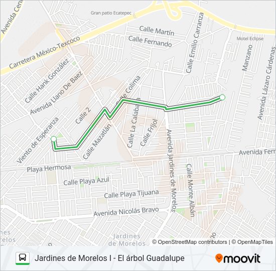 Mapa de JARDINES DE MORELOS I - EL ÁRBOL GUADALUPE de autobús