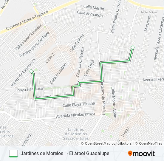 JARDINES DE MORELOS I - EL ÁRBOL GUADALUPE bus Line Map