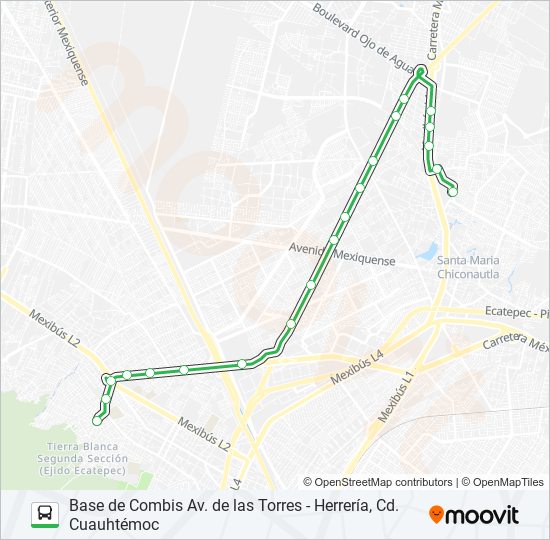 BASE DE COMBIS AV. DE LAS TORRES - HERRERÍA, CD. CUAUHTÉMOC bus Line Map