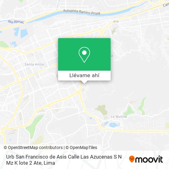 Mapa de Urb San Francisco de Asis  Calle Las Azucenas S N Mz K lote 2 Ate