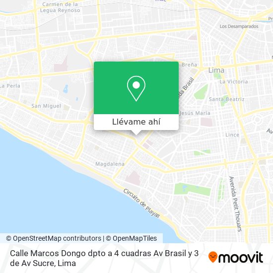 Mapa de Calle Marcos Dongo  dpto     a  4 cuadras  Av  Brasil y 3 de Av  Sucre