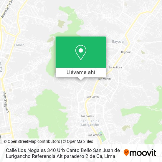 Mapa de Calle Los Nogales 340  Urb  Canto Bello   San Juan de Lurigancho   Referencia Alt  paradero 2 de Ca