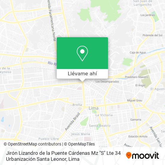 Mapa de Jirón Lizandro de la Puente Cárdenas  Mz "S"  Lte 34  Urbanización Santa Leonor