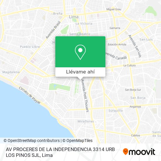 Mapa de AV  PROCERES DE LA INDEPENDENCIA 3314  URB  LOS PINOS  SJL