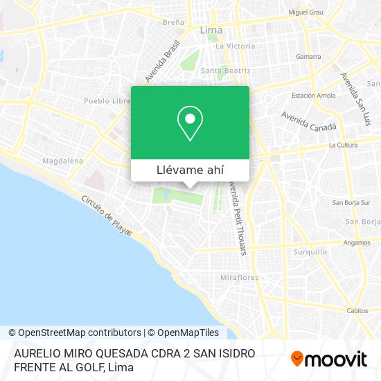 Mapa de AURELIO MIRO QUESADA CDRA 2 SAN ISIDRO FRENTE AL GOLF