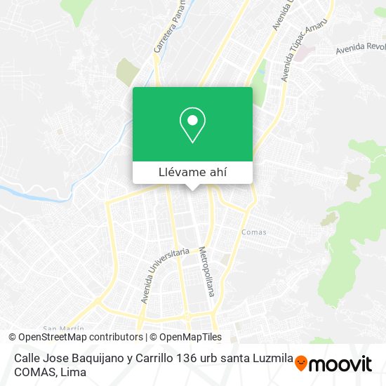 Mapa de Calle  Jose Baquijano y Carrillo 136   urb  santa Luzmila COMAS