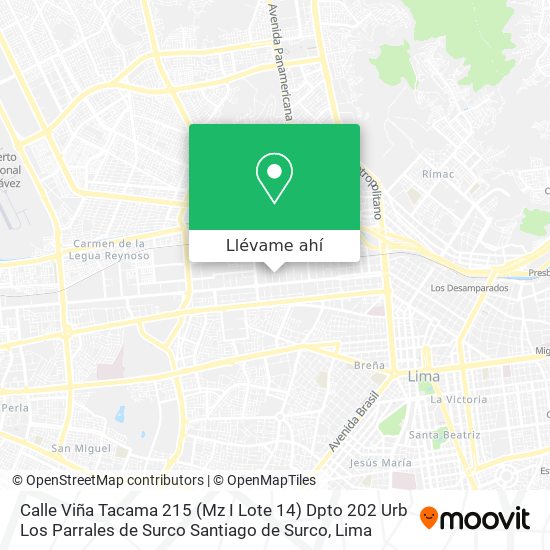 Mapa de Calle Viña Tacama 215 (Mz  I Lote 14) Dpto 202 Urb  Los Parrales de Surco   Santiago de Surco