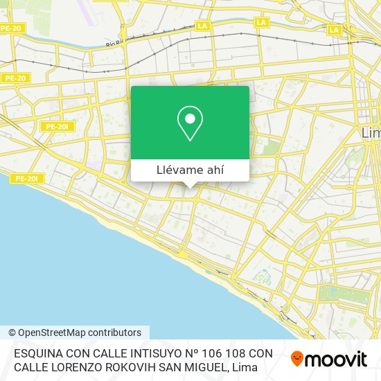 Mapa de ESQUINA CON CALLE INTISUYO Nº 106   108 CON CALLE LORENZO ROKOVIH  SAN MIGUEL