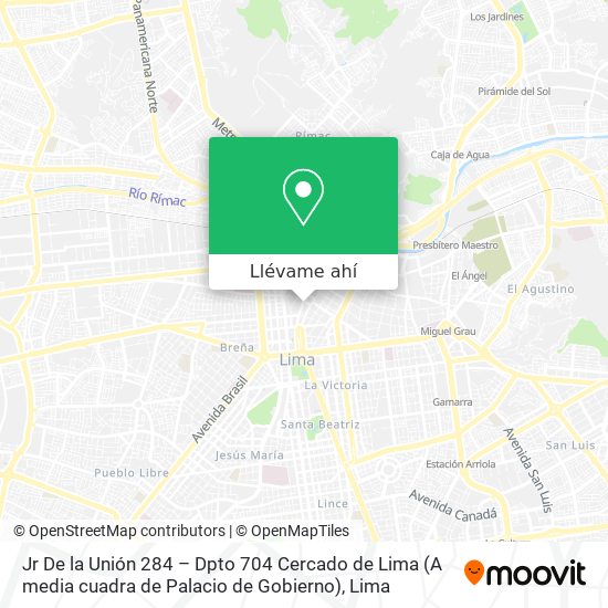 Mapa de Jr  De la Unión 284 – Dpto 704   Cercado de Lima (A media cuadra de Palacio de Gobierno)