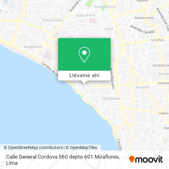 Mapa de Calle General Cordova 560  depto 601  Miraflores