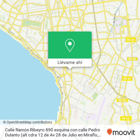 Mapa de Calle Ramón Ribeyro 890  esquina con calle Pedro Dulanto