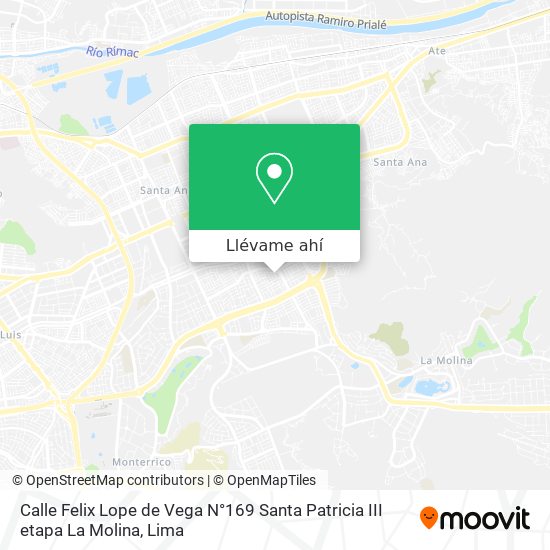 Mapa de Calle Felix Lope de Vega N°169 Santa Patricia III etapa   La Molina