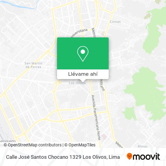 Mapa de Calle José Santos Chocano 1329 Los Olivos