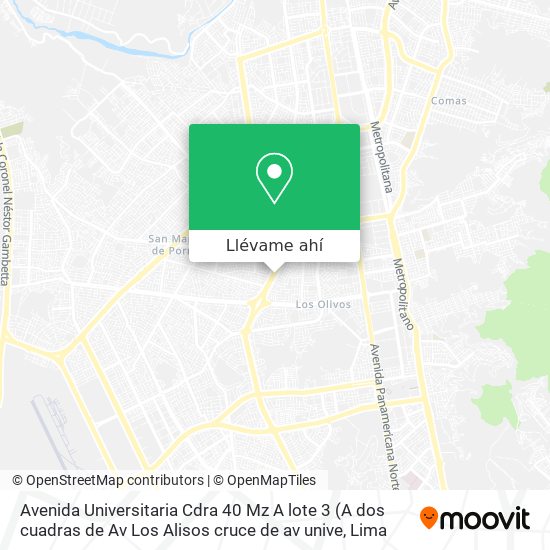 Mapa de Avenida Universitaria  Cdra  40  Mz  A  lote 3
