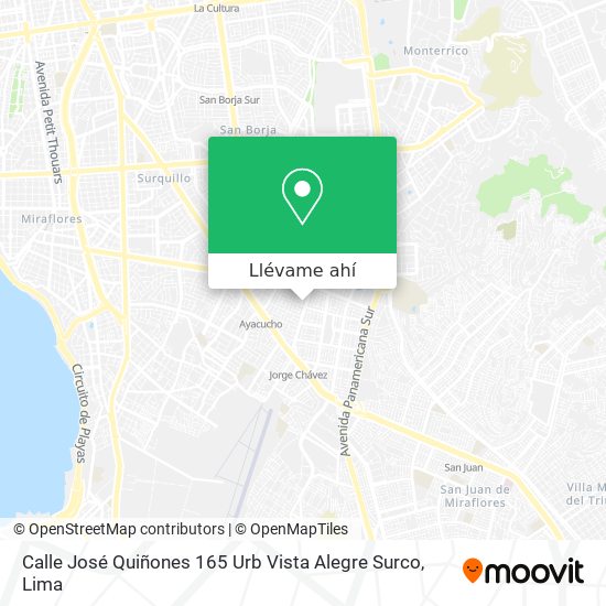 Mapa de Calle José Quiñones 165 Urb  Vista Alegre   Surco