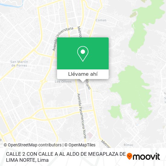 Mapa de CALLE 2 CON CALLE A  AL ALDO DE MEGAPLAZA DE LIMA NORTE