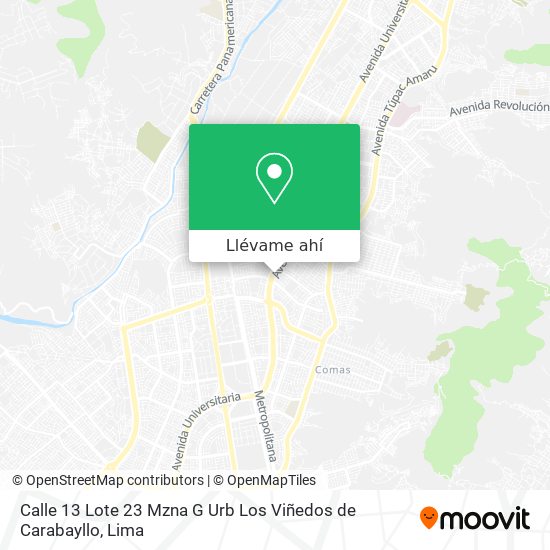 Mapa de Calle 13  Lote 23  Mzna G  Urb  Los Viñedos de Carabayllo