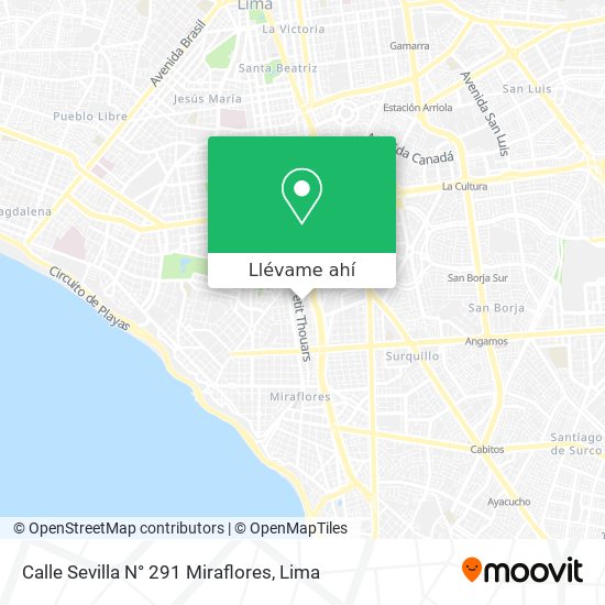 Mapa de Calle Sevilla N° 291  Miraflores