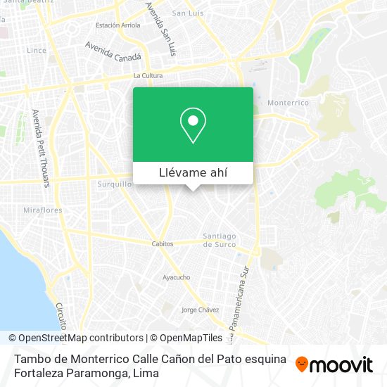 Mapa de Tambo de Monterrico  Calle Cañon del Pato esquina Fortaleza Paramonga