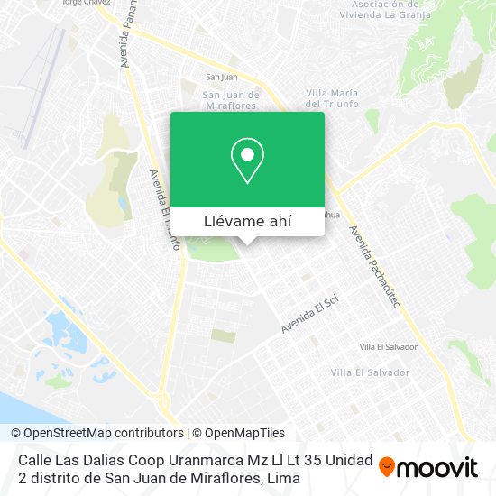 Mapa de Calle Las Dalias  Coop  Uranmarca  Mz  Ll  Lt  35  Unidad 2 distrito de San Juan de Miraflores