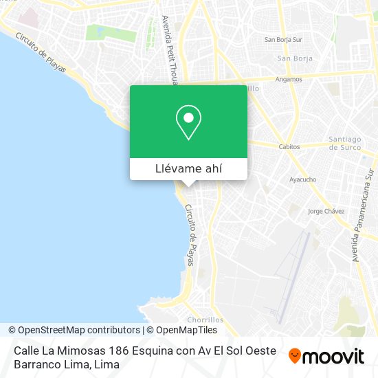 Mapa de Calle La Mimosas 186 Esquina con Av  El Sol Oeste   Barranco  Lima