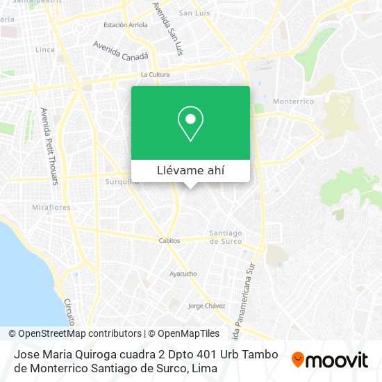 Mapa de Jose Maria Quiroga  cuadra 2  Dpto 401  Urb  Tambo de Monterrico  Santiago de Surco