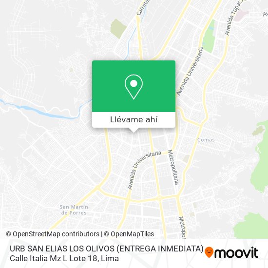 Mapa de URB  SAN ELIAS   LOS OLIVOS (ENTREGA INMEDIATA)  Calle Italia Mz  L  Lote 18