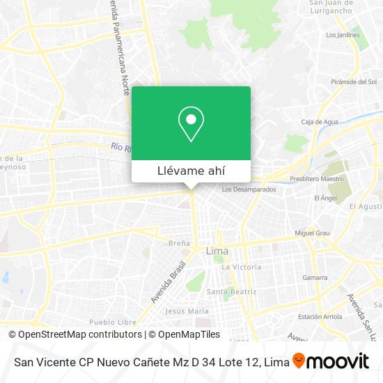 Mapa de San Vicente CP Nuevo Cañete Mz D 34 Lote 12