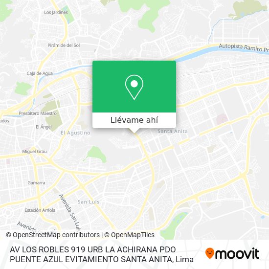 Mapa de AV  LOS ROBLES 919 URB LA ACHIRANA PDO  PUENTE AZUL EVITAMIENTO SANTA ANITA