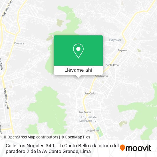 Mapa de Calle Los Nogales 340  Urb  Canto Bello  a la altura del paradero 2 de la Av  Canto Grande