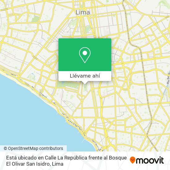 Mapa de Está ubicado en Calle La República  frente al Bosque El Olivar  San Isidro