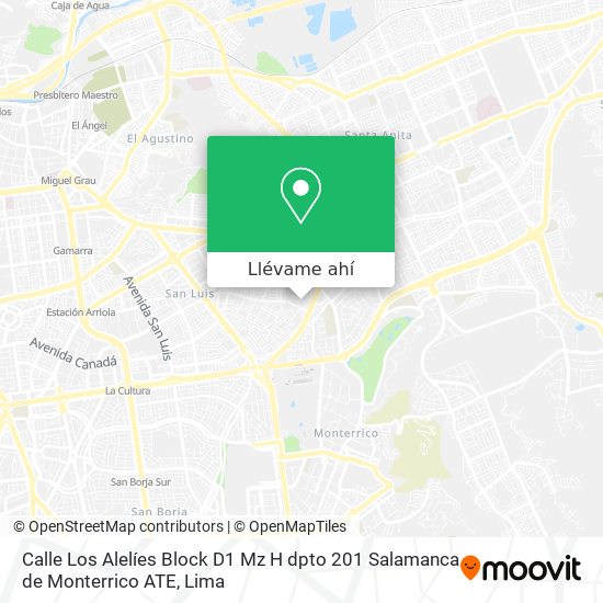 Mapa de Calle Los Alelíes Block D1  Mz H dpto 201 Salamanca de Monterrico ATE