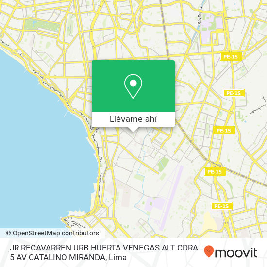 Mapa de JR  RECAVARREN URB  HUERTA VENEGAS ALT  CDRA  5 AV  CATALINO MIRANDA