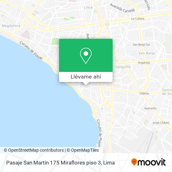 Mapa de Pasaje San Martín 175   Miraflores  piso 3