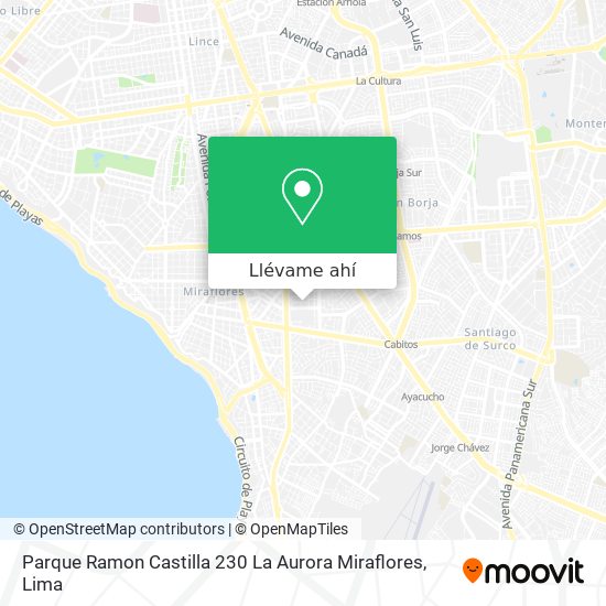 Mapa de Parque Ramon Castilla  230  La Aurora  Miraflores